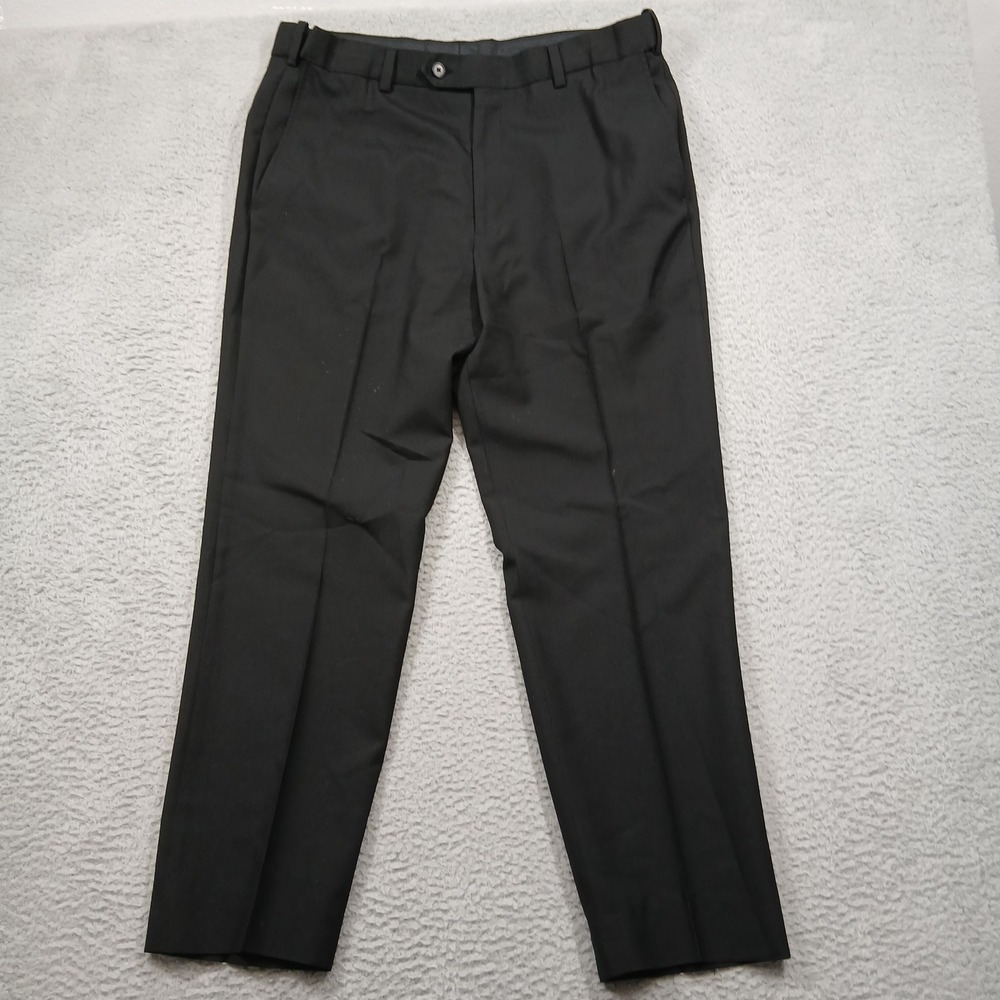Austin Reed Men's Dress Pants 36‎ Black Wool Blend Flat Front Trousers